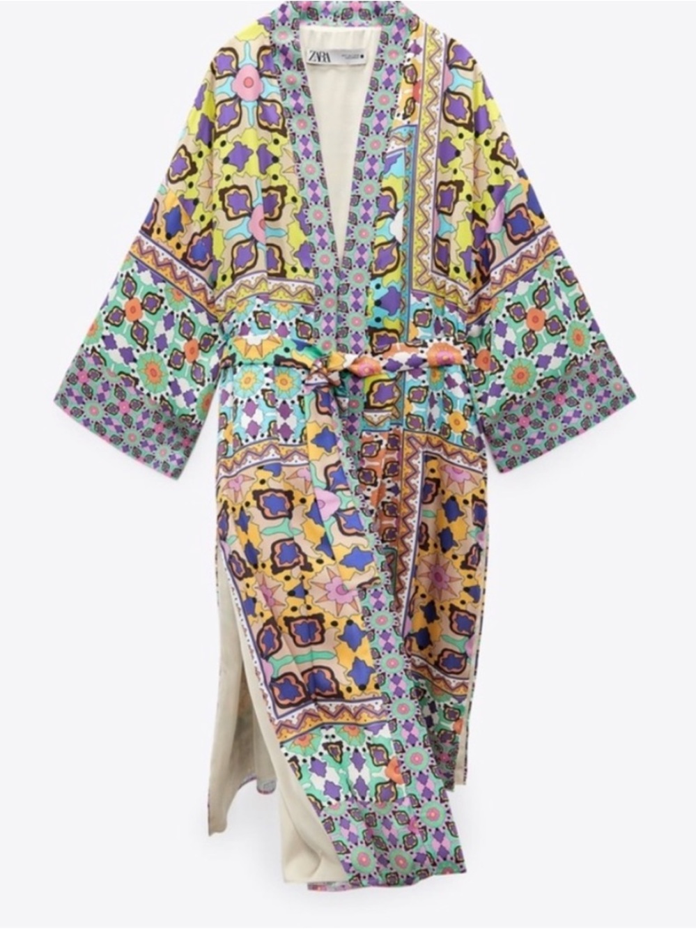 Zara Printed Kimono Robe with Belt - Picture 4 of 6